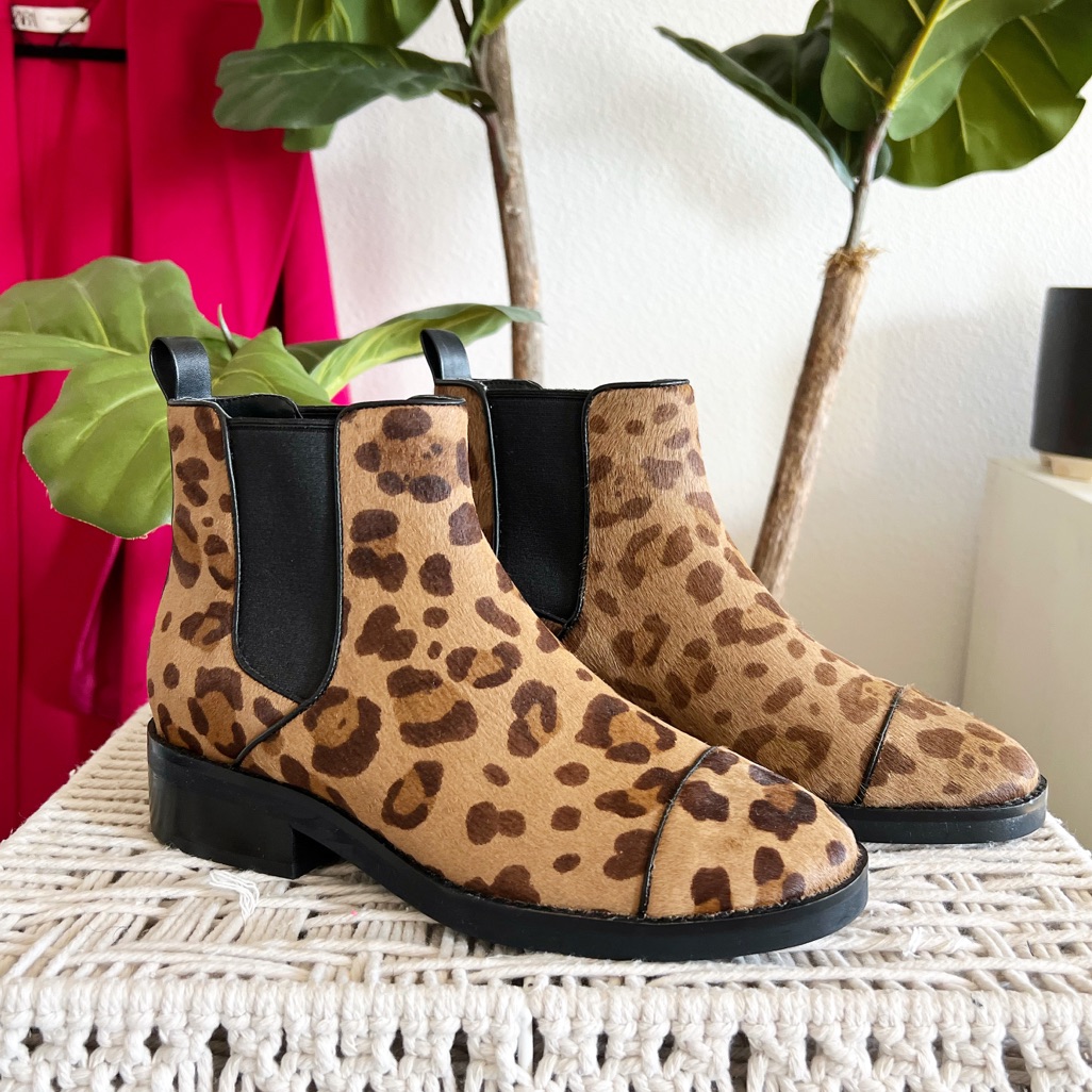 Cole Haan Leopard Print Mara Grand Calf Hair Chelsea Boots Nwot